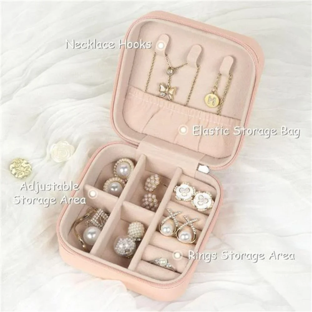 Small Travel Jewelry Box Portable PU Leather Organizer for Rings Earrings Neckla
